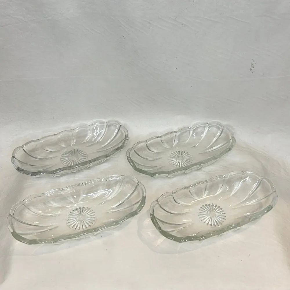Banana Split Ice Cream Sundae Glass Serving Dishes Boats Set Of 4 Starburst